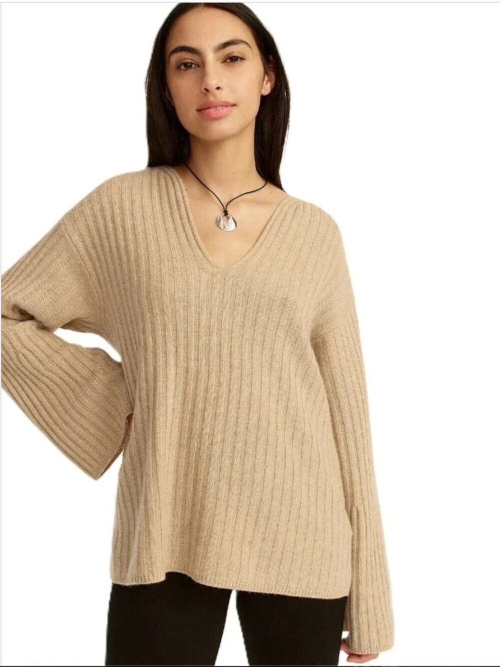 J Crew 100% Cashmere Ribbed Tunic Sweater Bell Sleeve Small BF014